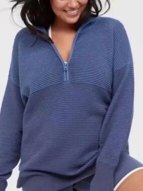 OFFLINE by Aerie Home Stretch Ribbed Half Zip Sweater Blue M